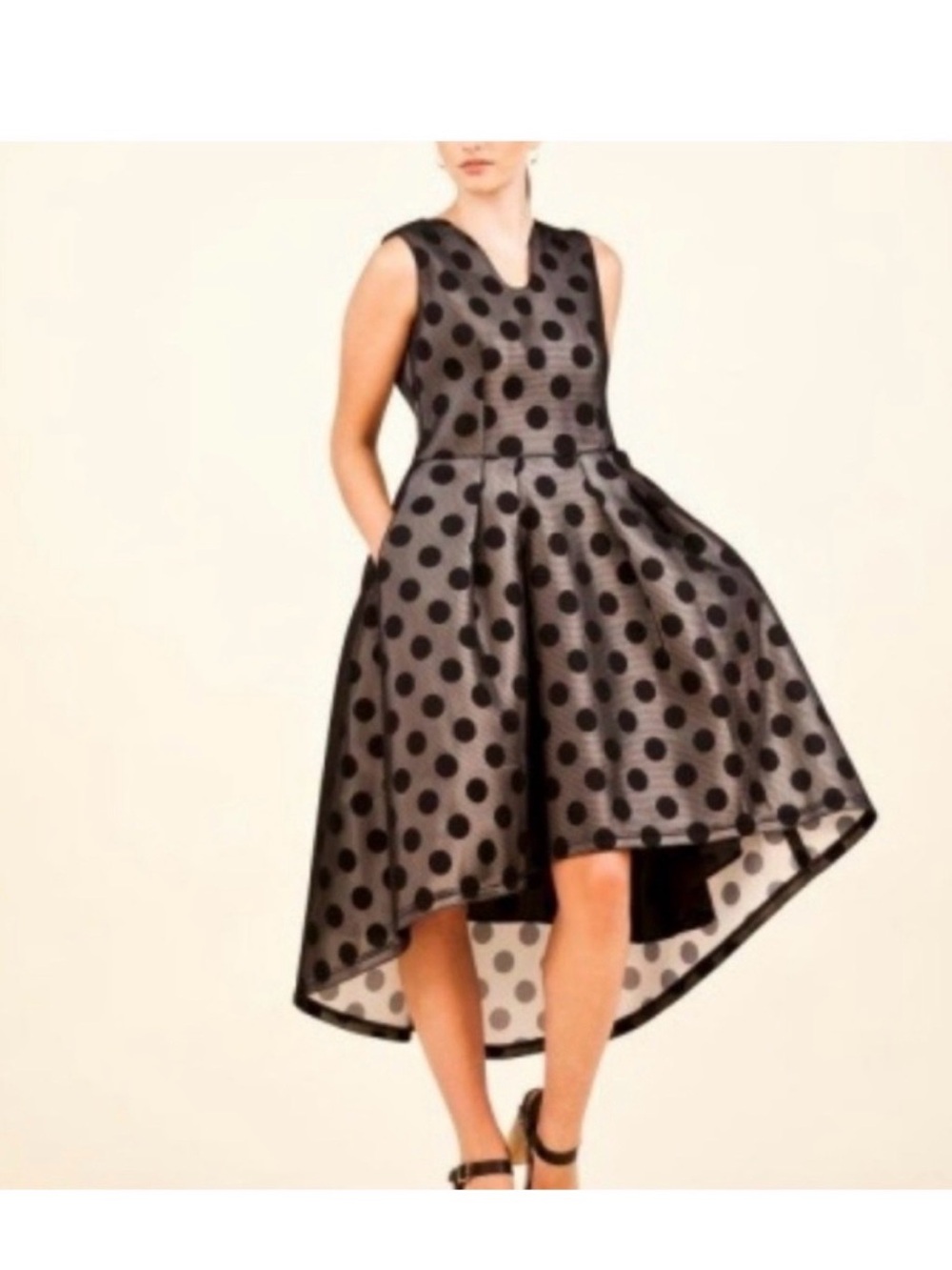 Samuel  Dong Black Polka Dot High-Low Sleeveless Dress 6
